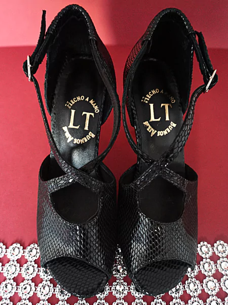 zapatos tango mujer cuero negro tiras cruzadas